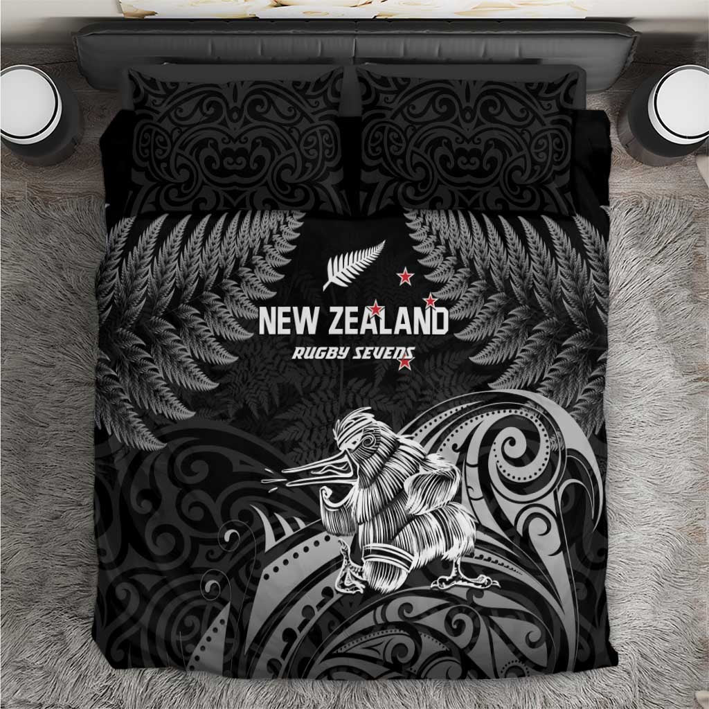 New Zealand 2024 Rugby Bedding Set Silver Fern Aotearoa Kiwi LT01 Black - Polynesian Pride