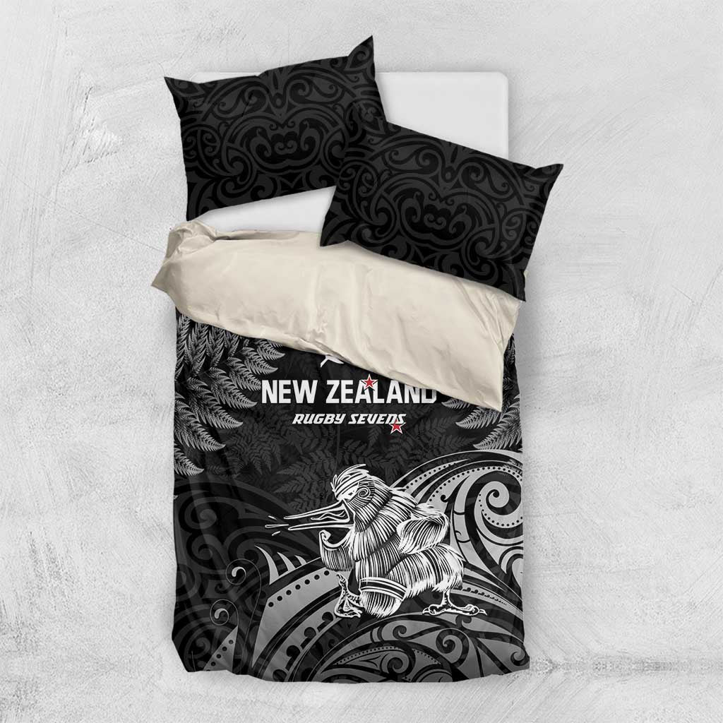 New Zealand 2024 Rugby Bedding Set Silver Fern Aotearoa Kiwi LT01 US Twin 172cm x 218cm Black - Polynesian Pride