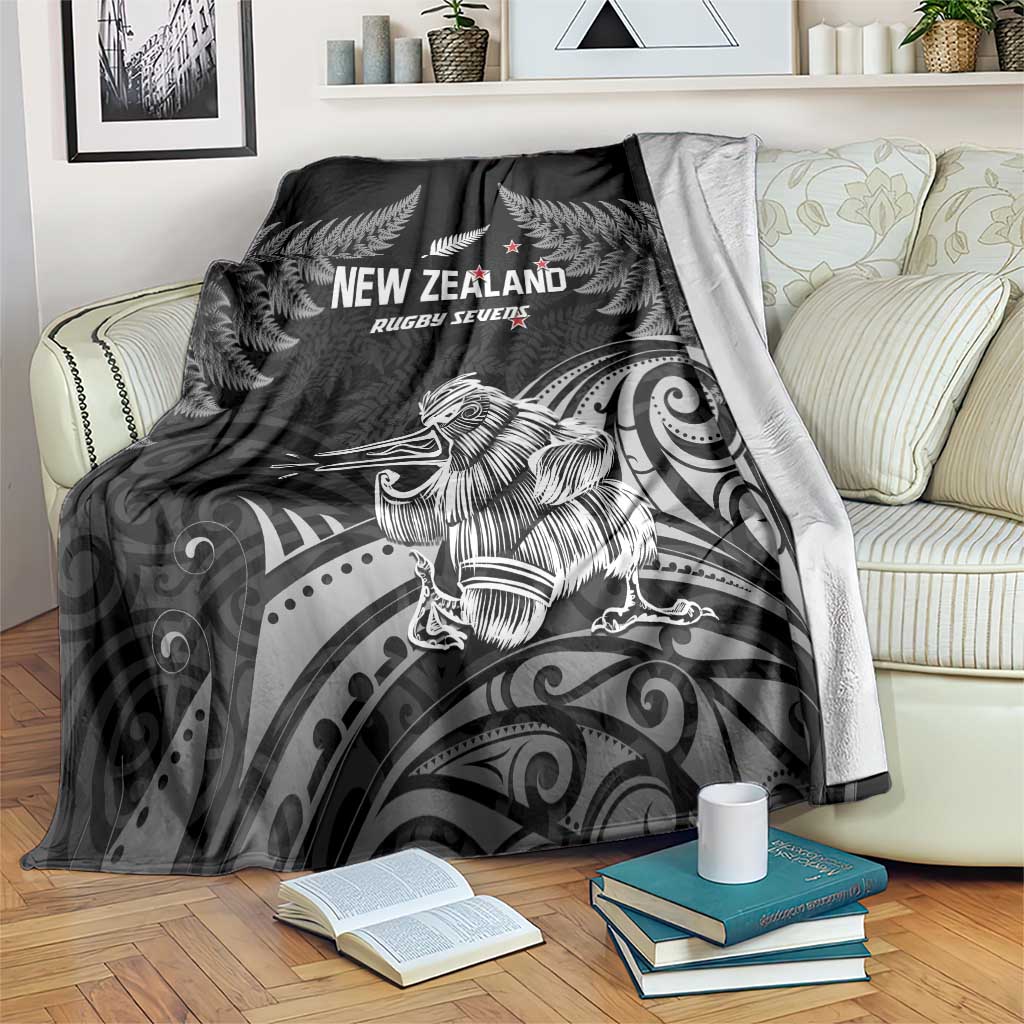 New Zealand 2024 Rugby Blanket Silver Fern Aotearoa Kiwi LT01 Black - Polynesian Pride