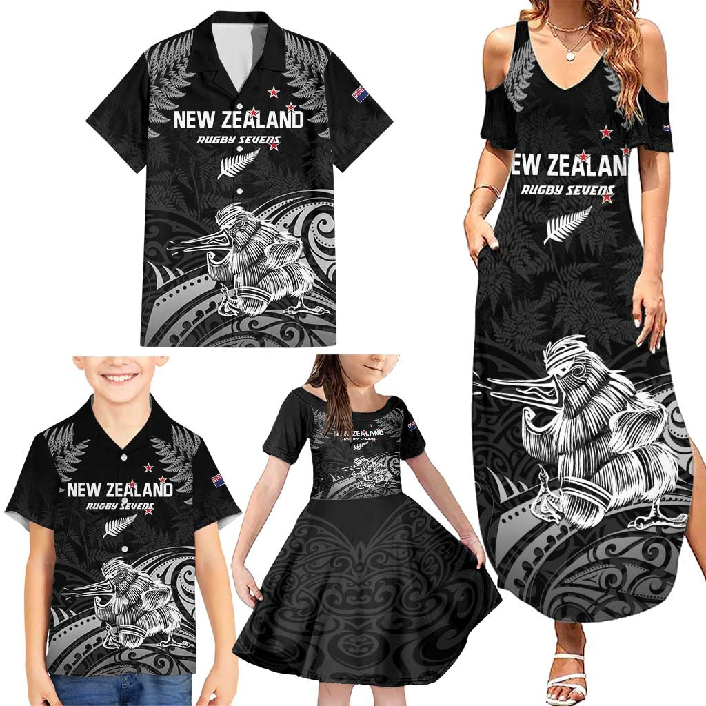 Custom New Zealand 2024 Rugby Family Matching Summer Maxi Dress and Hawaiian Shirt Silver Fern Aotearoa Kiwi