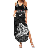 Custom New Zealand 2024 Rugby Family Matching Summer Maxi Dress and Hawaiian Shirt Silver Fern Aotearoa Kiwi