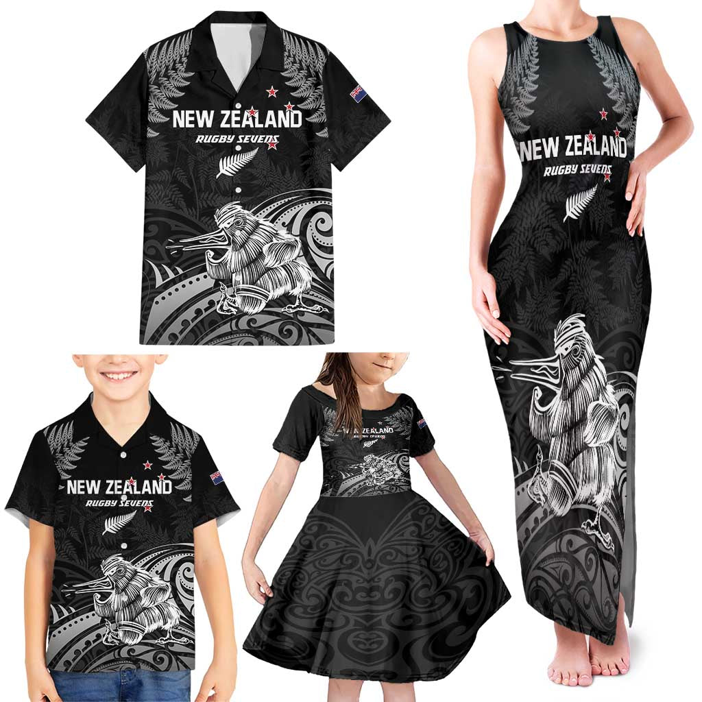 Custom New Zealand 2024 Rugby Family Matching Tank Maxi Dress and Hawaiian Shirt Silver Fern Aotearoa Kiwi