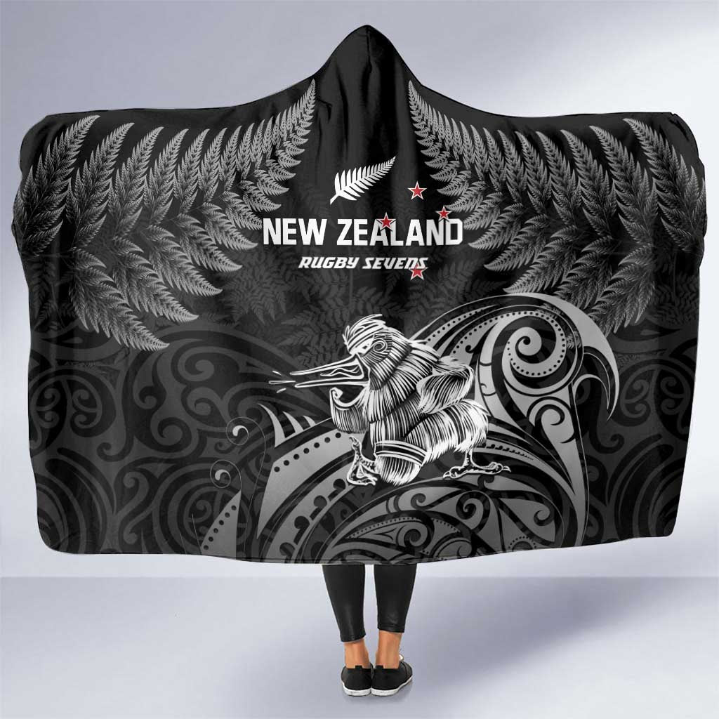 New Zealand 2024 Rugby Hooded Blanket Silver Fern Aotearoa Kiwi LT01 One Size Black - Polynesian Pride