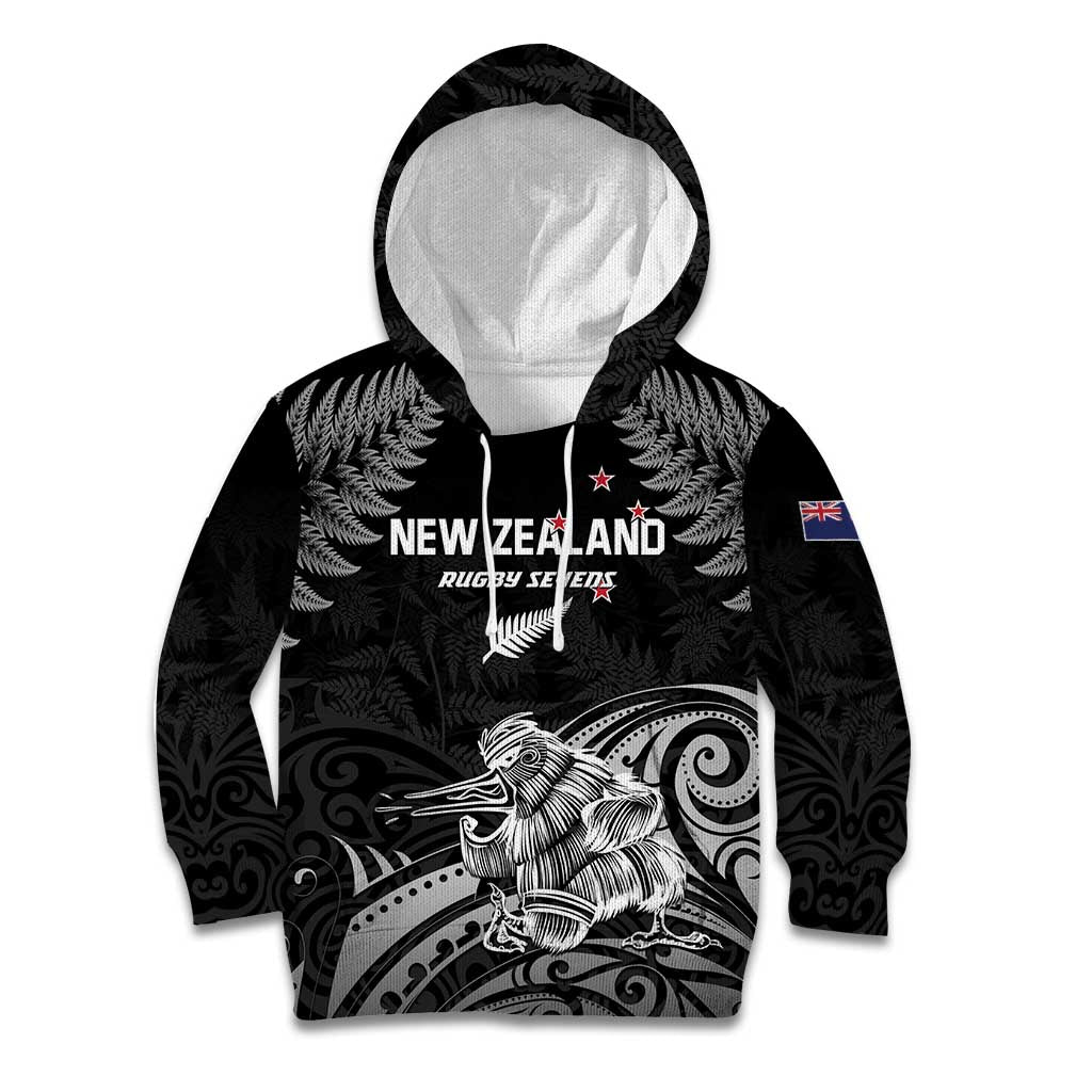 Custom New Zealand 2024 Rugby Kid Hoodie Silver Fern Aotearoa Kiwi