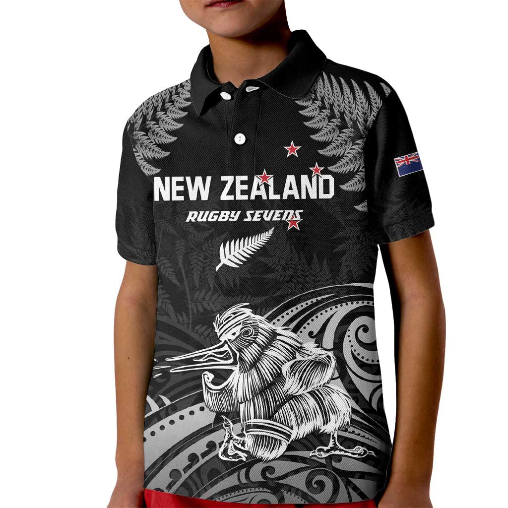 Custom New Zealand 2024 Rugby Kid Polo Shirt Silver Fern Aotearoa Kiwi