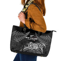 New Zealand 2024 Rugby Leather Tote Bag Silver Fern Aotearoa Kiwi LT01 Black - Polynesian Pride