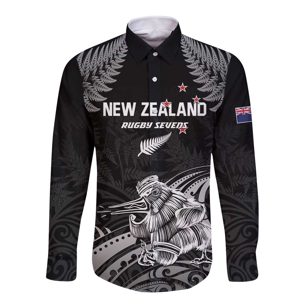 Custom New Zealand 2024 Rugby Long Sleeve Button Shirt Silver Fern Aotearoa Kiwi