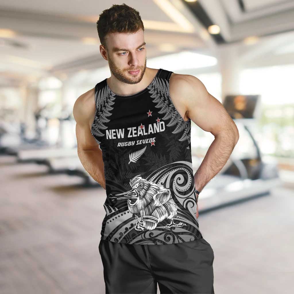 Custom New Zealand 2024 Rugby Men Tank Top Silver Fern Aotearoa Kiwi LT01 Black - Polynesian Pride