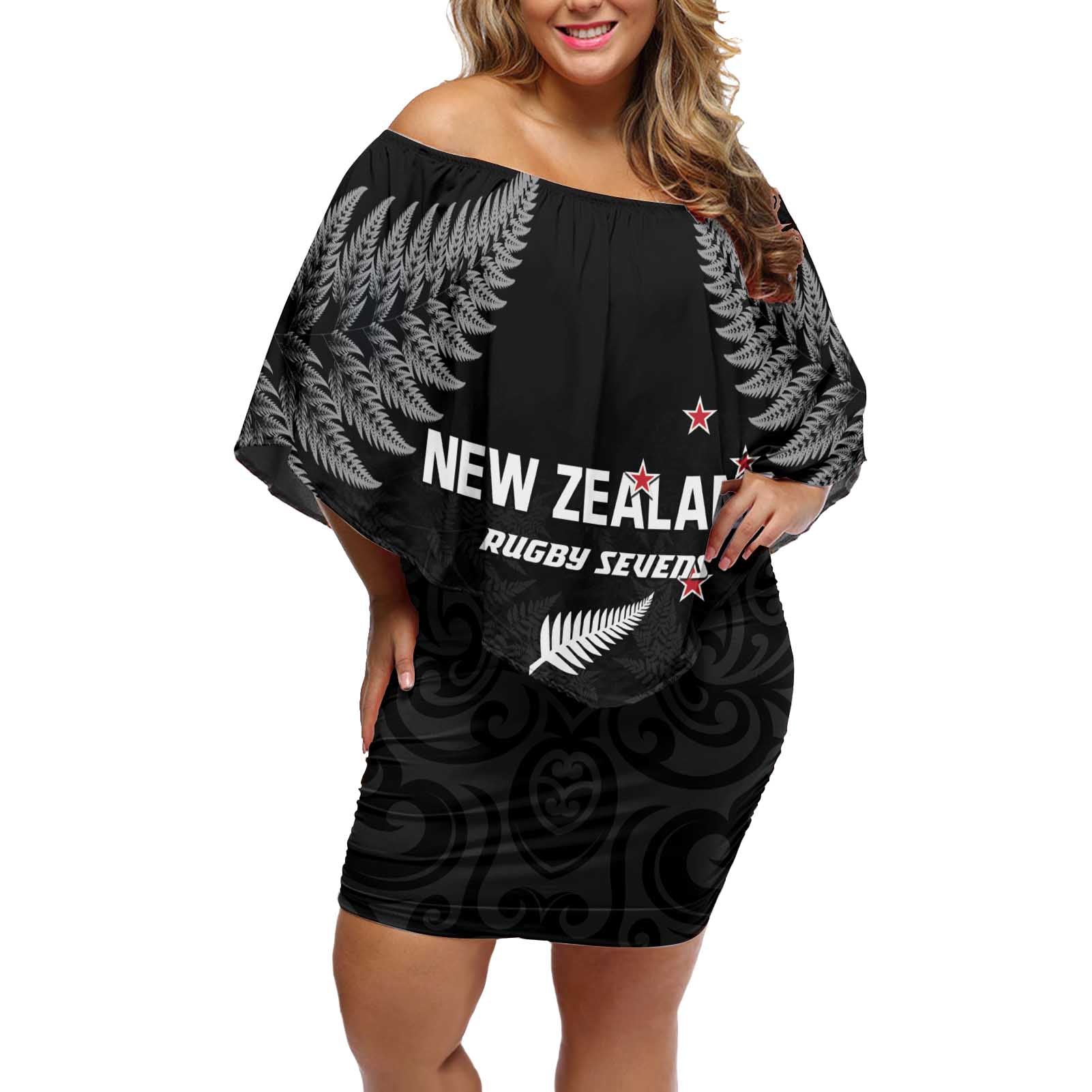 Custom New Zealand 2024 Rugby Off Shoulder Short Dress Silver Fern Aotearoa Kiwi