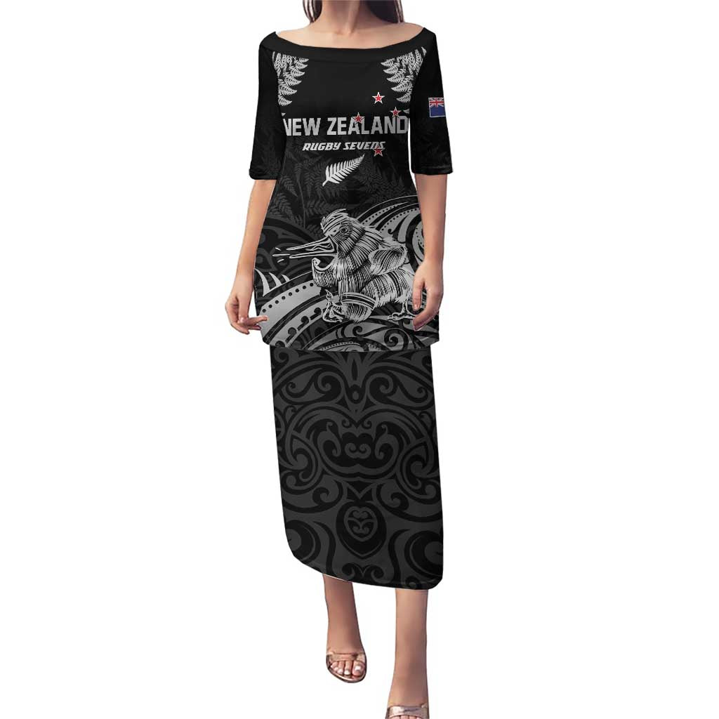 Custom New Zealand 2024 Rugby Puletasi Silver Fern Aotearoa Kiwi LT01 Long Dress Black - Polynesian Pride