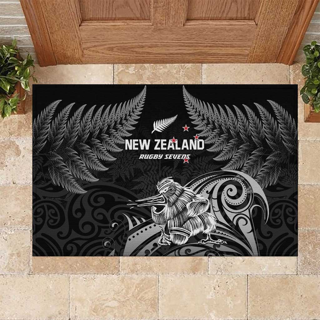 New Zealand 2024 Rugby Rubber Doormat Silver Fern Aotearoa Kiwi LT01 Black - Polynesian Pride