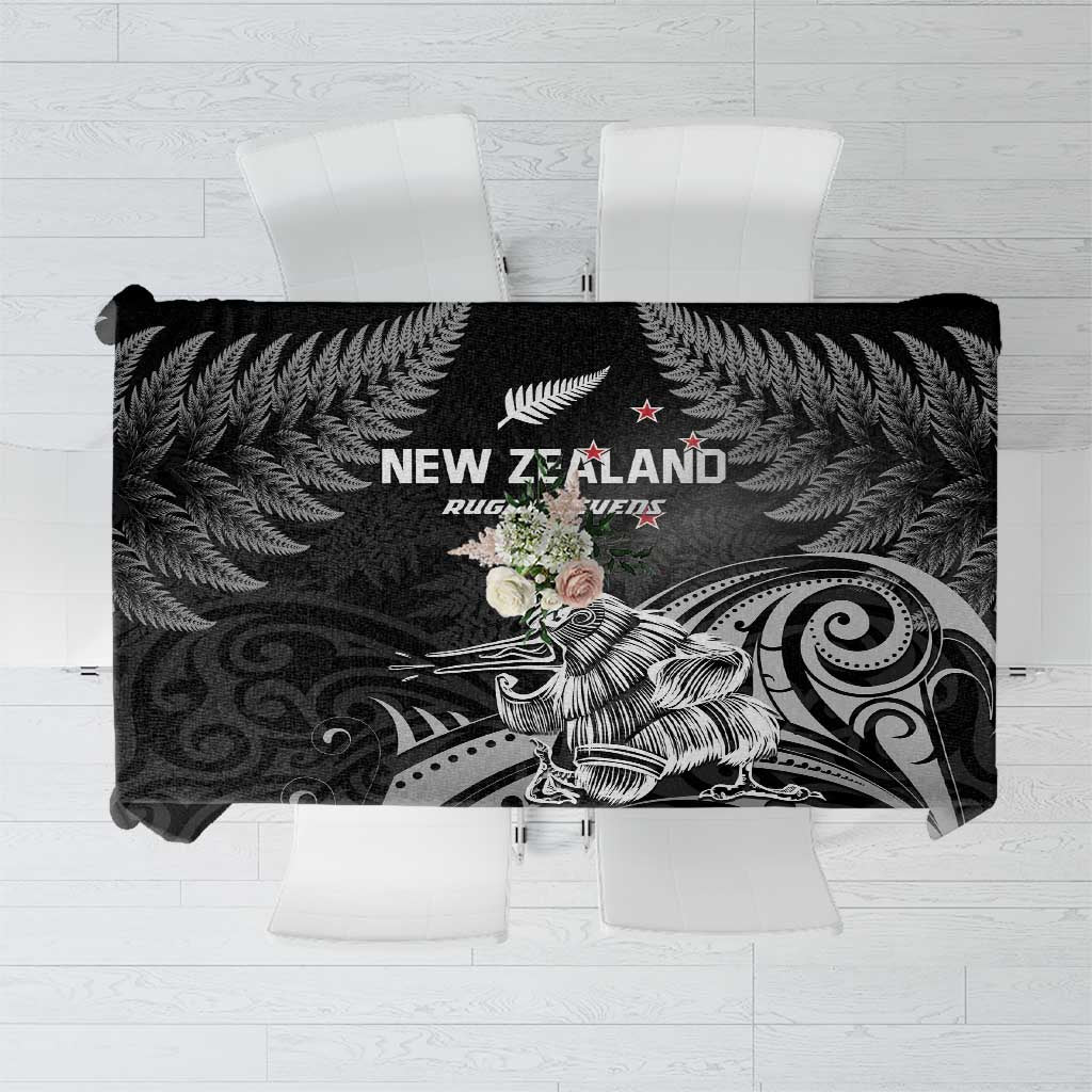 New Zealand 2024 Rugby Tablecloth Silver Fern Aotearoa Kiwi LT01 Black - Polynesian Pride
