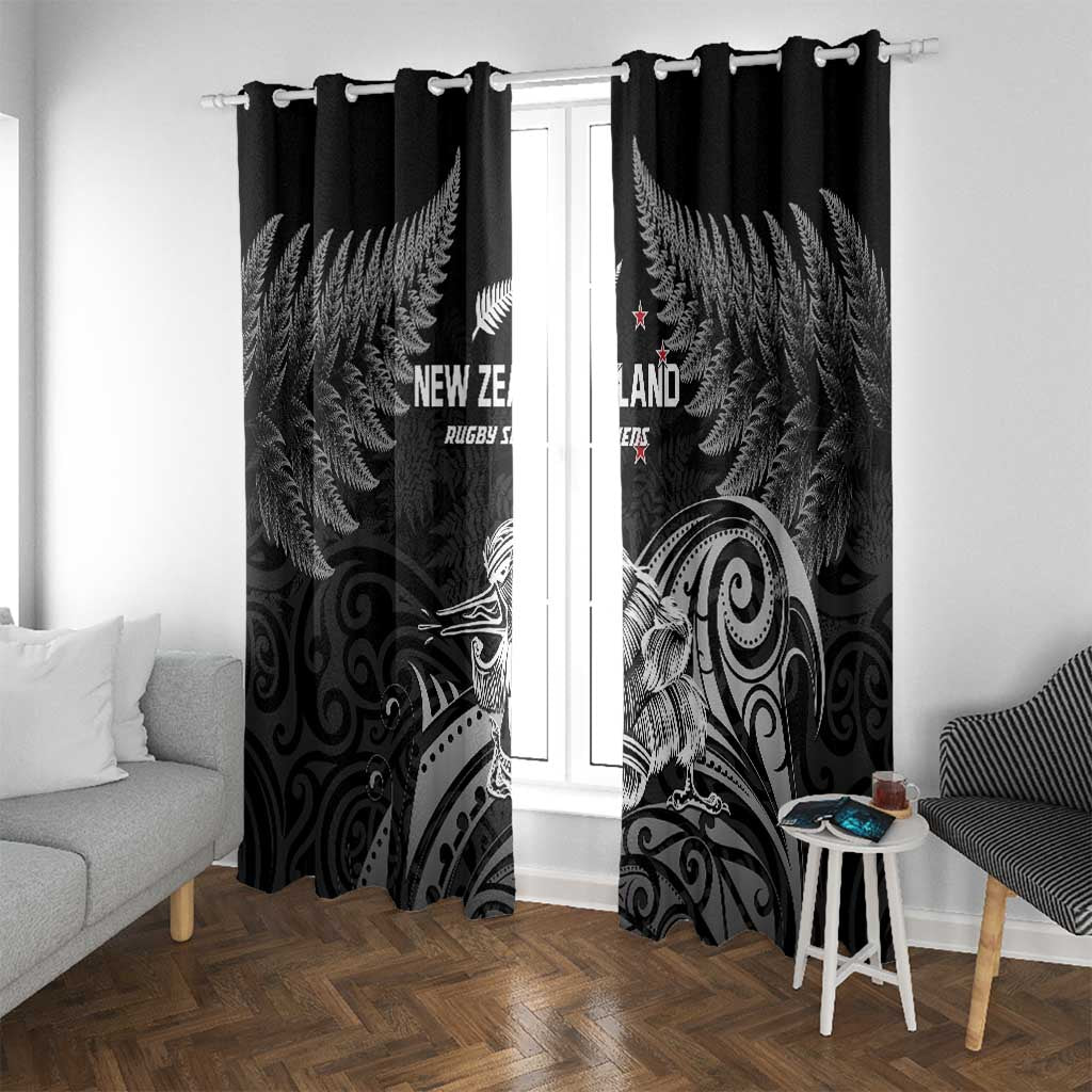 New Zealand 2024 Rugby Window Curtain Silver Fern Aotearoa Kiwi LT01 With Grommets Black - Polynesian Pride