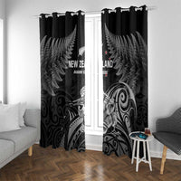 New Zealand 2024 Rugby Window Curtain Silver Fern Aotearoa Kiwi LT01 With Grommets Black - Polynesian Pride