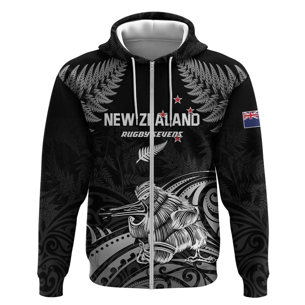 Custom New Zealand 2024 Rugby Zip Hoodie Silver Fern Aotearoa Kiwi