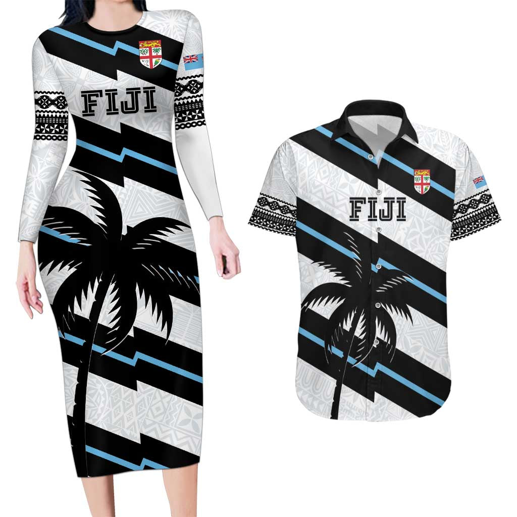 Custom Fiji 2024 Rugby Couples Matching Long Sleeve Bodycon Dress and Hawaiian Shirt Fijian Tapa Pattern