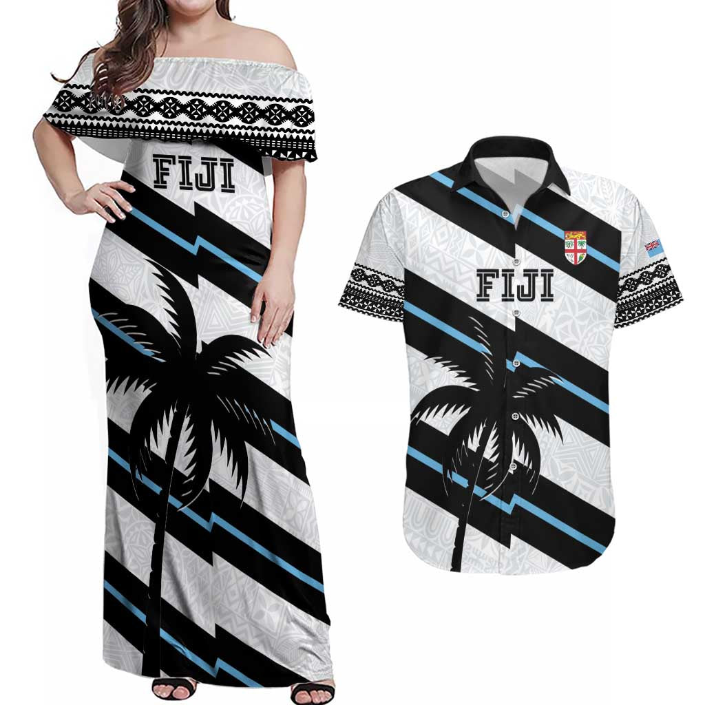 Custom Fiji 2024 Rugby Couples Matching Off Shoulder Maxi Dress and Hawaiian Shirt Fijian Tapa Pattern