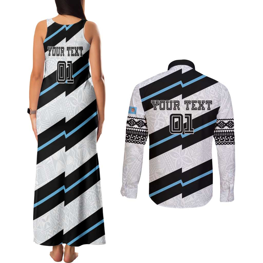 Custom Fiji 2024 Rugby Couples Matching Tank Maxi Dress and Long Sleeve Button Shirt Fijian Tapa Pattern