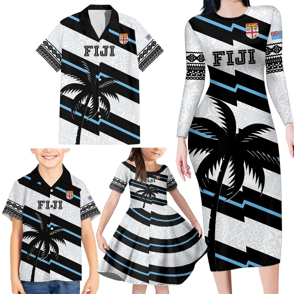 Custom Fiji 2024 Rugby Family Matching Long Sleeve Bodycon Dress and Hawaiian Shirt Fijian Tapa Pattern