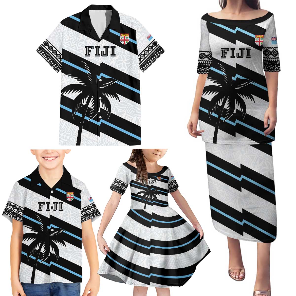 Custom Fiji 2024 Rugby Family Matching Puletasi and Hawaiian Shirt Fijian Tapa Pattern