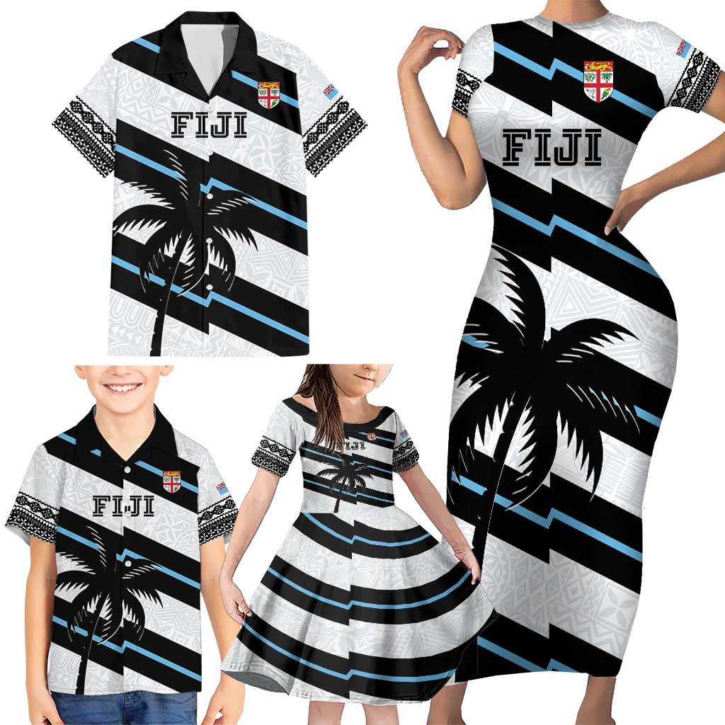 Custom Fiji 2024 Rugby Family Matching Short Sleeve Bodycon Dress and Hawaiian Shirt Fijian Tapa Pattern