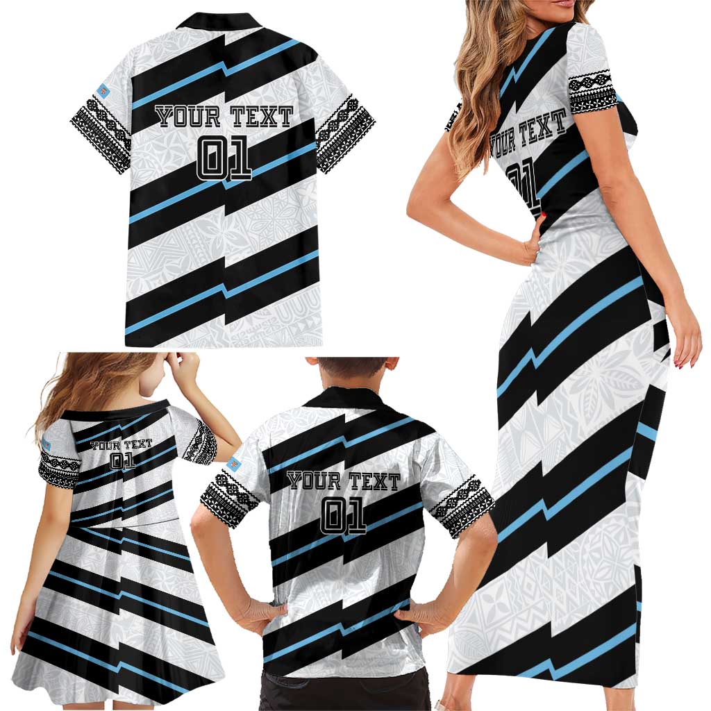 Custom Fiji 2024 Rugby Family Matching Short Sleeve Bodycon Dress and Hawaiian Shirt Fijian Tapa Pattern