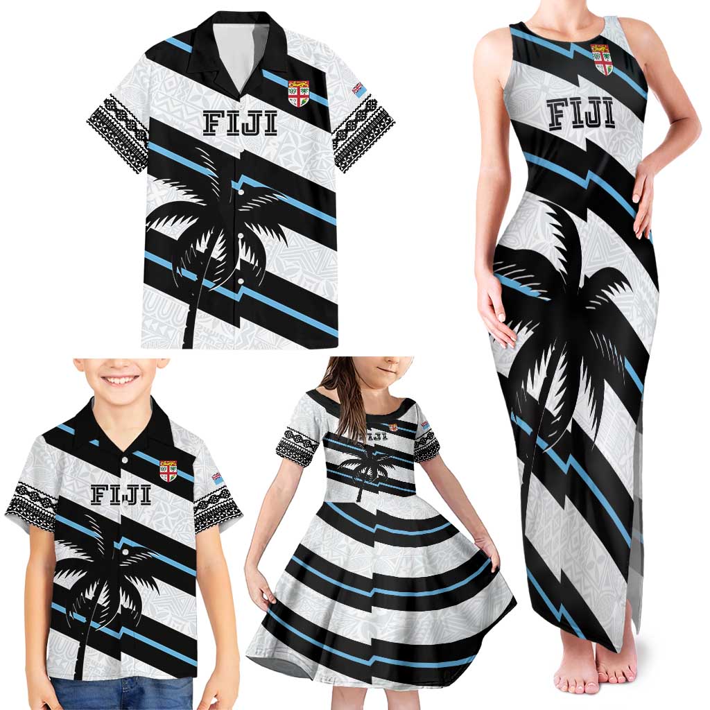 Custom Fiji 2024 Rugby Family Matching Tank Maxi Dress and Hawaiian Shirt Fijian Tapa Pattern