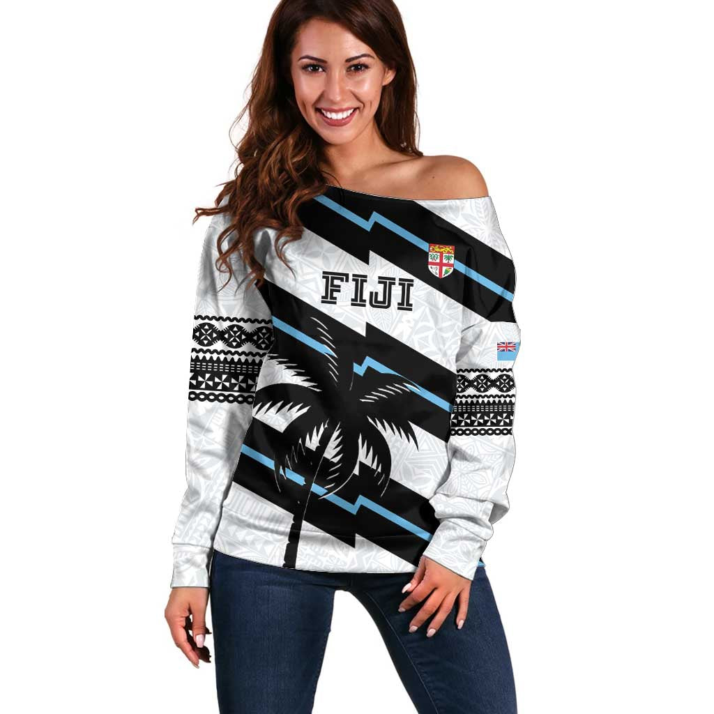 Custom Fiji 2024 Rugby Off Shoulder Sweater Fijian Tapa Pattern