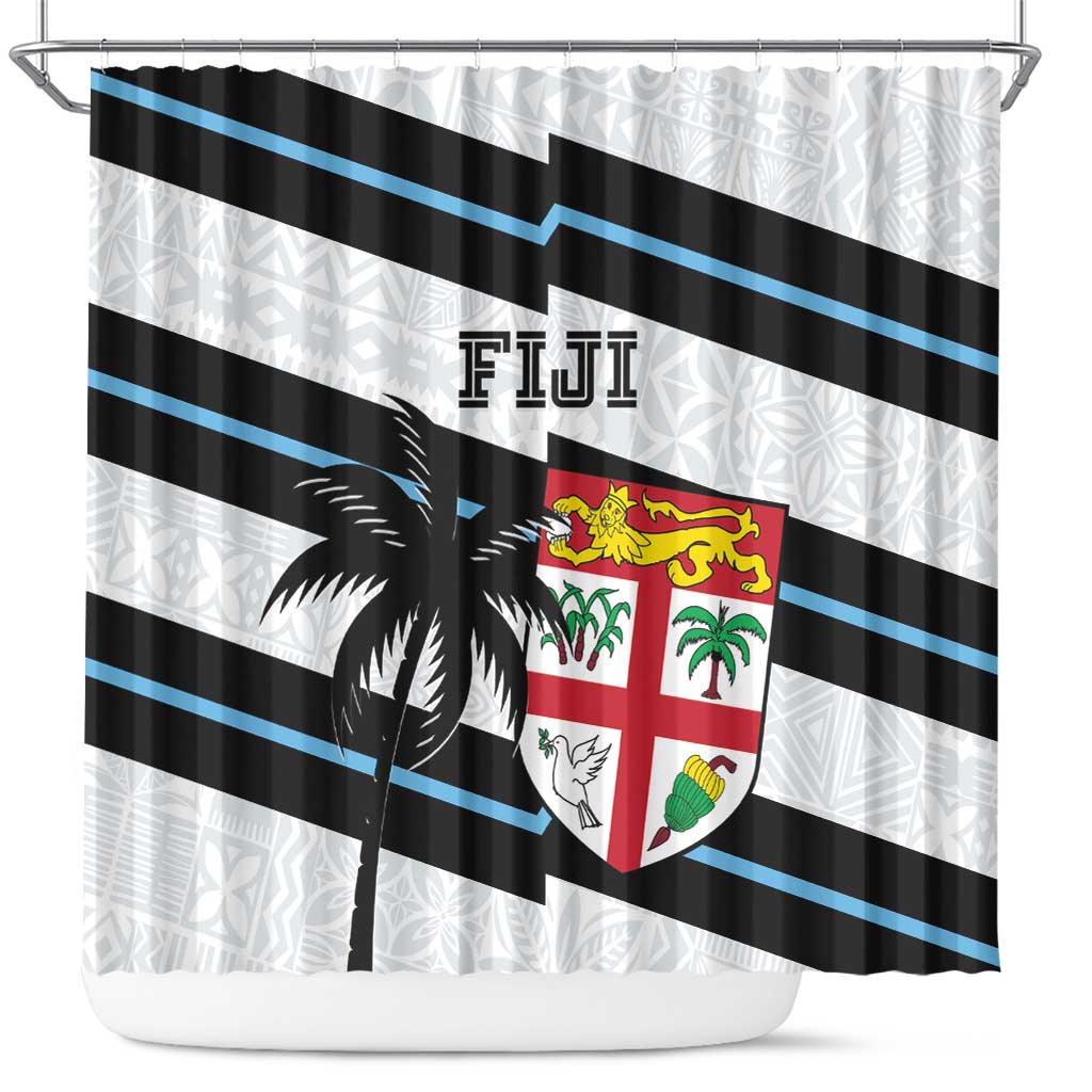 Fiji 2024 Rugby Shower Curtain Fijian Tapa Pattern