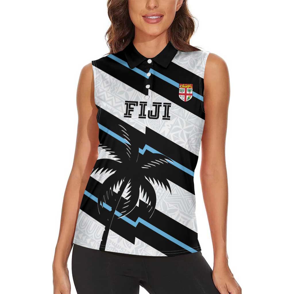 Custom Fiji 2024 Rugby Women Sleeveless Polo Shirt Fijian Tapa Pattern
