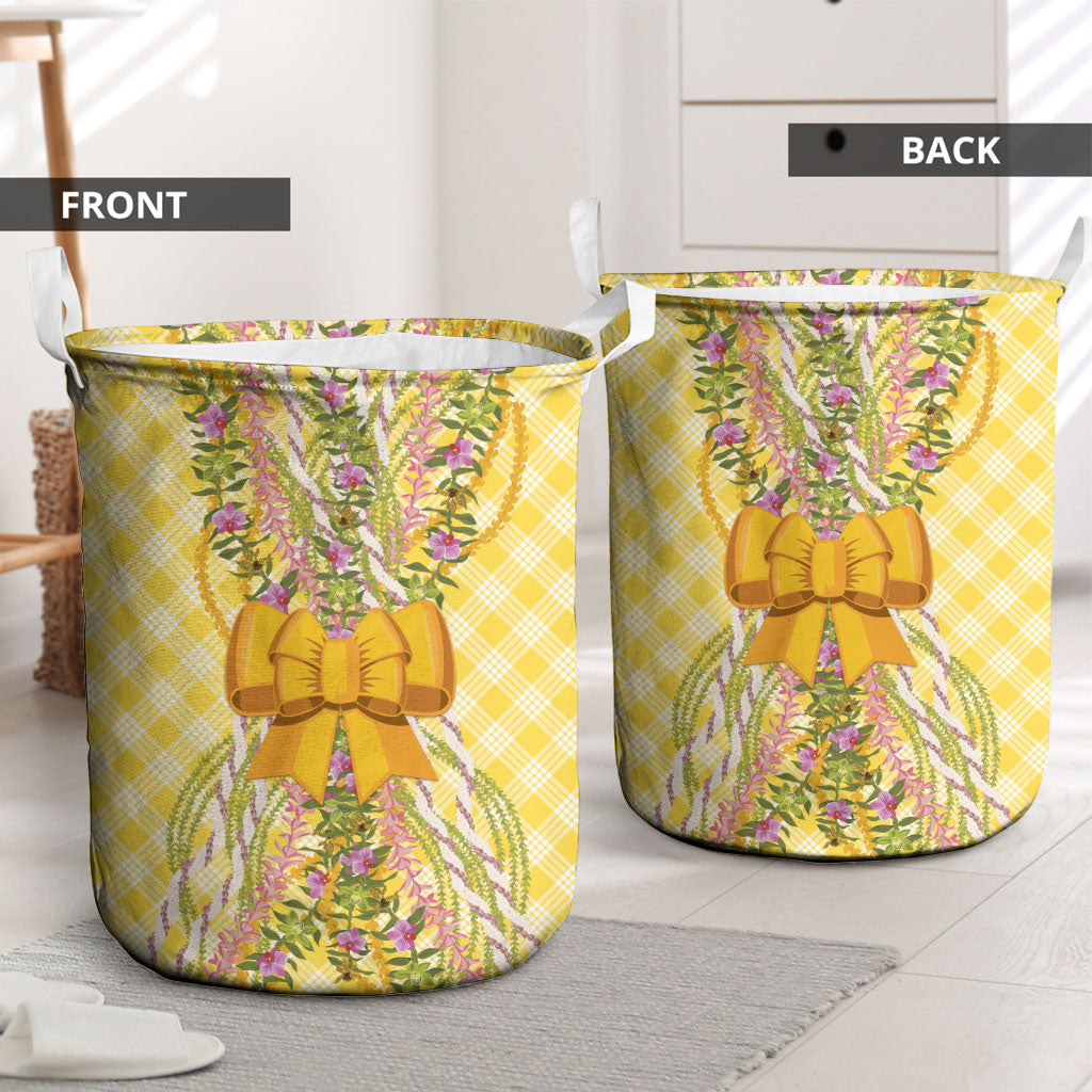 Hawaii Palaka Pikake Lokelani Plumeria Laundry Basket Melemele Coquette Bow