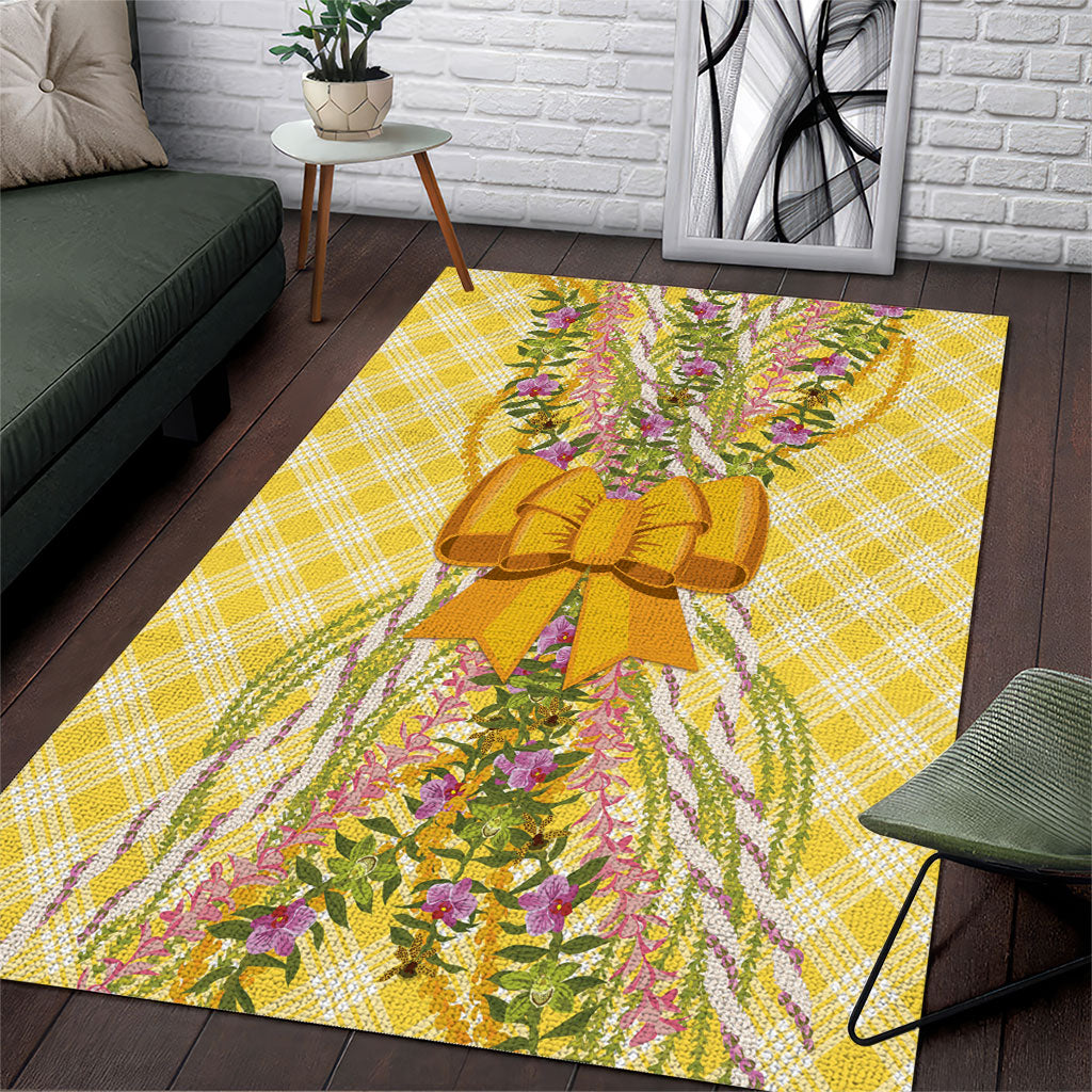 Hawaii Palaka Pikake Lokelani Plumeria Area Rug Melemele Coquette Bow LT01 Yellow - Polynesian Pride