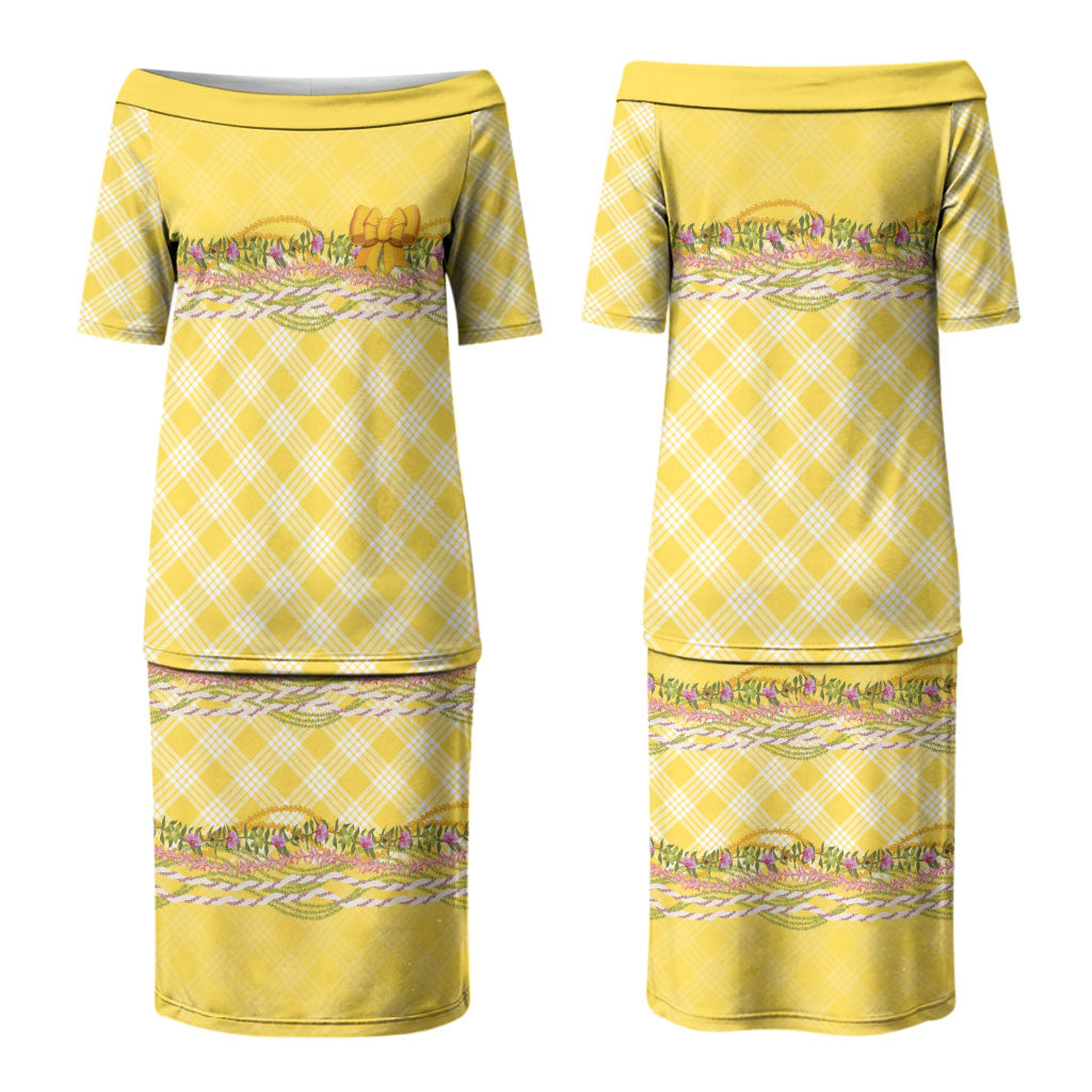 Hawaii Palaka Pikake Lokelani Plumeria Couples Matching Puletasi and Hawaiian Shirt Melemele Coquette Bow LT01 - Polynesian Pride