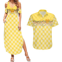 Hawaii Palaka Pikake Lokelani Plumeria Couples Matching Summer Maxi Dress and Hawaiian Shirt Melemele Coquette Bow