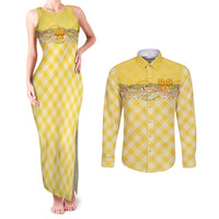 Hawaii Palaka Pikake Lokelani Plumeria Couples Matching Tank Maxi Dress and Long Sleeve Button Shirt Melemele Coquette Bow