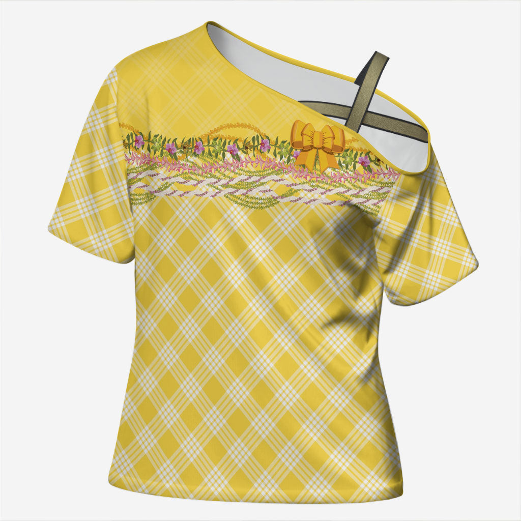 Hawaii Palaka Pikake Lokelani Plumeria Cross Shoulder Shirt Melemele Coquette Bow