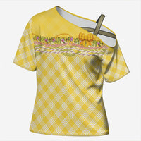 Hawaii Palaka Pikake Lokelani Plumeria Cross Shoulder Shirt Melemele Coquette Bow