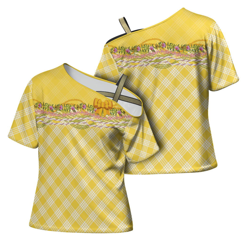 Hawaii Palaka Pikake Lokelani Plumeria Cross Shoulder Shirt Melemele Coquette Bow