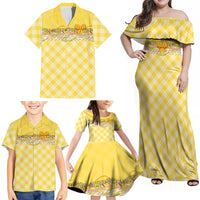 Hawaii Palaka Pikake Lokelani Plumeria Family Matching Off Shoulder Maxi Dress and Hawaiian Shirt Melemele Coquette Bow
