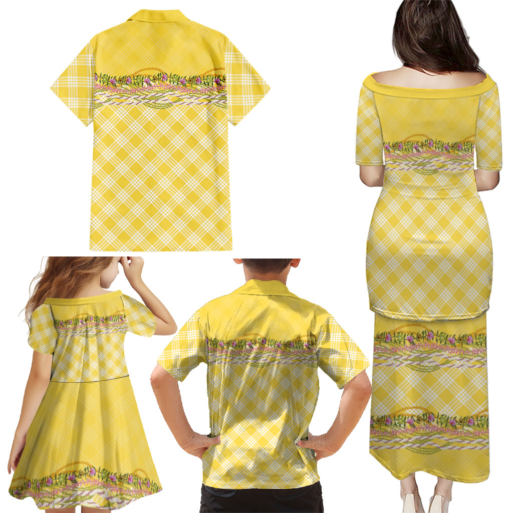 Hawaii Palaka Pikake Lokelani Plumeria Family Matching Puletasi and Hawaiian Shirt Melemele Coquette Bow