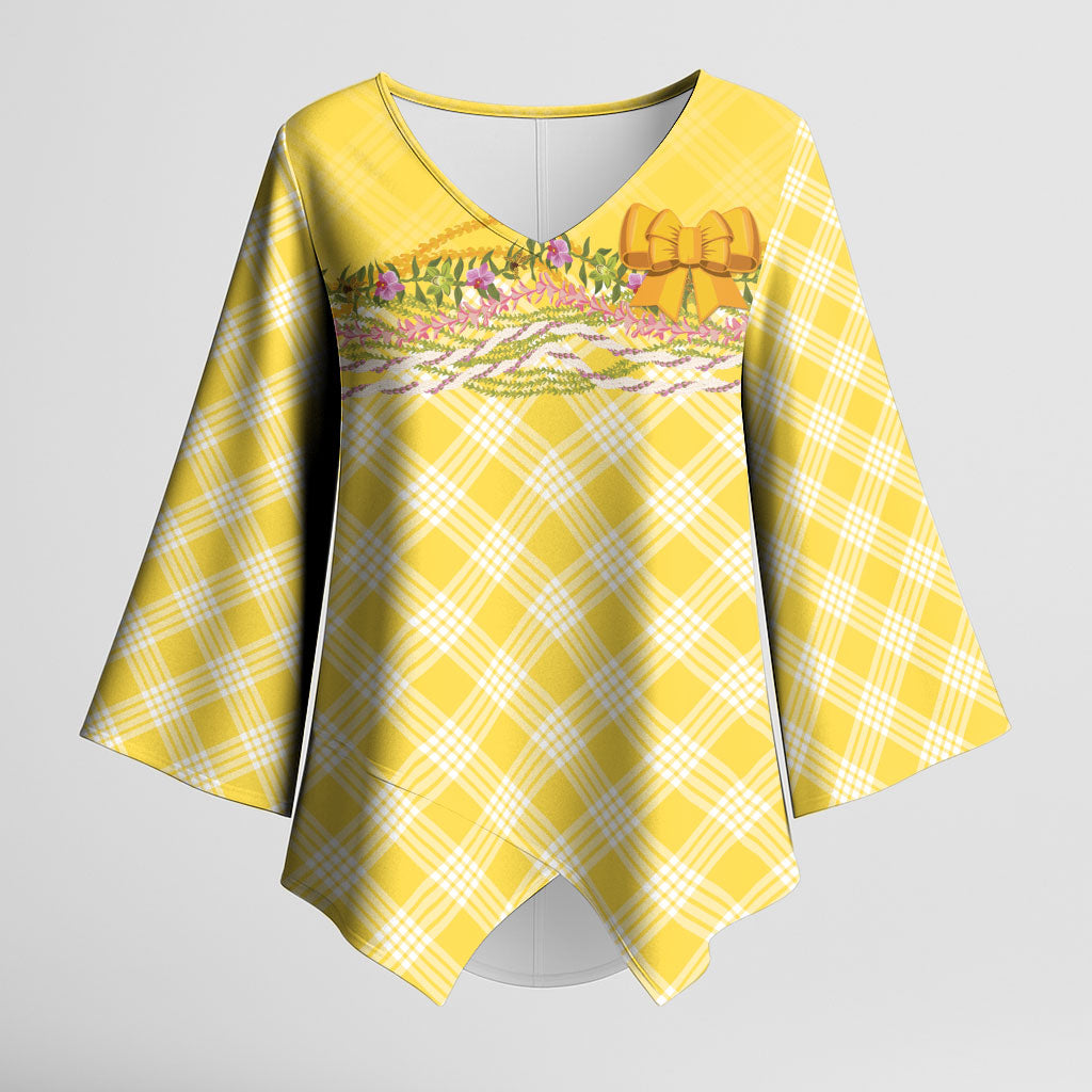 Hawaii Palaka Pikake Lokelani Plumeria Kimono Sleeve Blouse Melemele Coquette Bow LT01 Female Yellow - Polynesian Pride