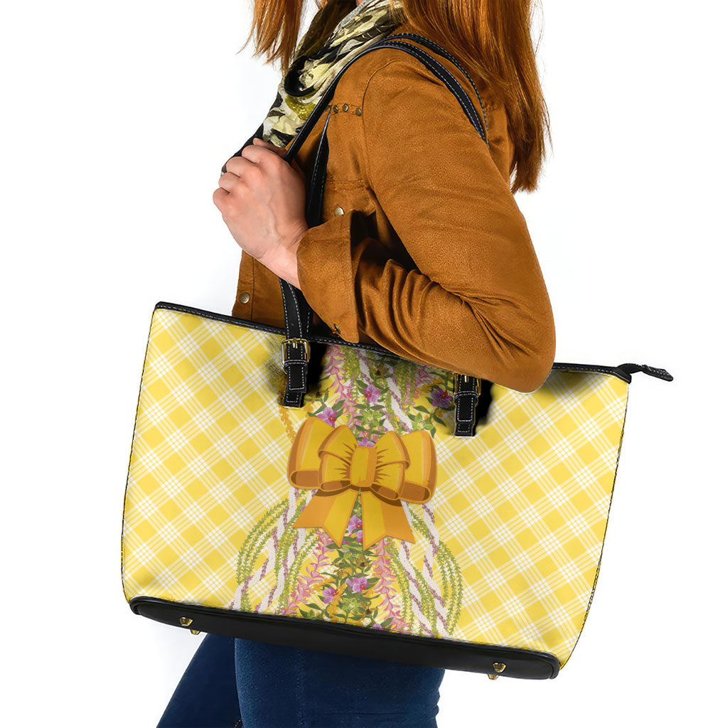 Hawaii Palaka Pikake Lokelani Plumeria Leather Tote Bag Melemele Coquette Bow