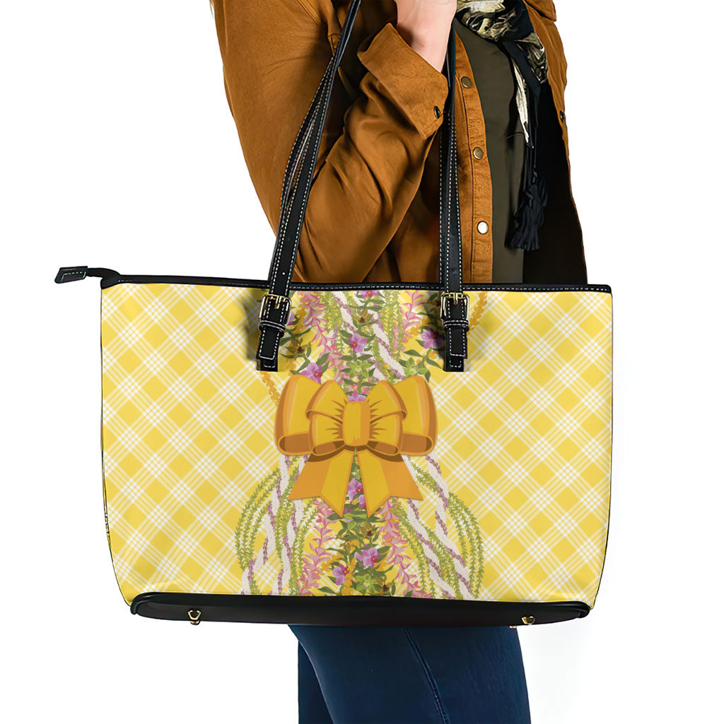 Hawaii Palaka Pikake Lokelani Plumeria Leather Tote Bag Melemele Coquette Bow