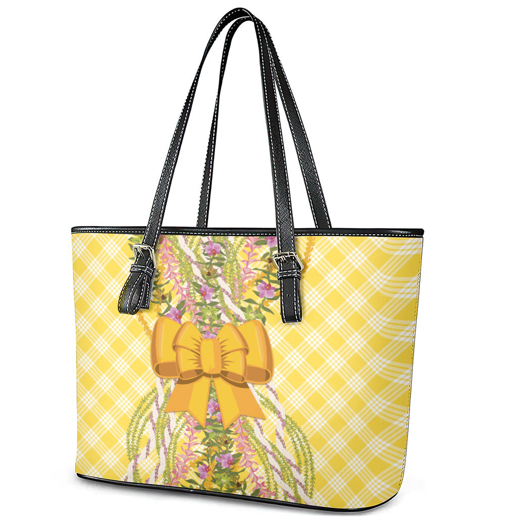 Hawaii Palaka Pikake Lokelani Plumeria Leather Tote Bag Melemele Coquette Bow