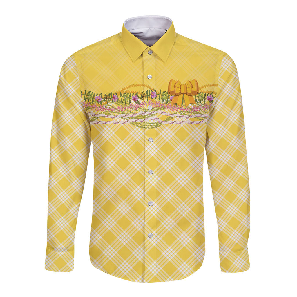Hawaii Palaka Pikake Lokelani Plumeria Long Sleeve Button Shirt Melemele Coquette Bow