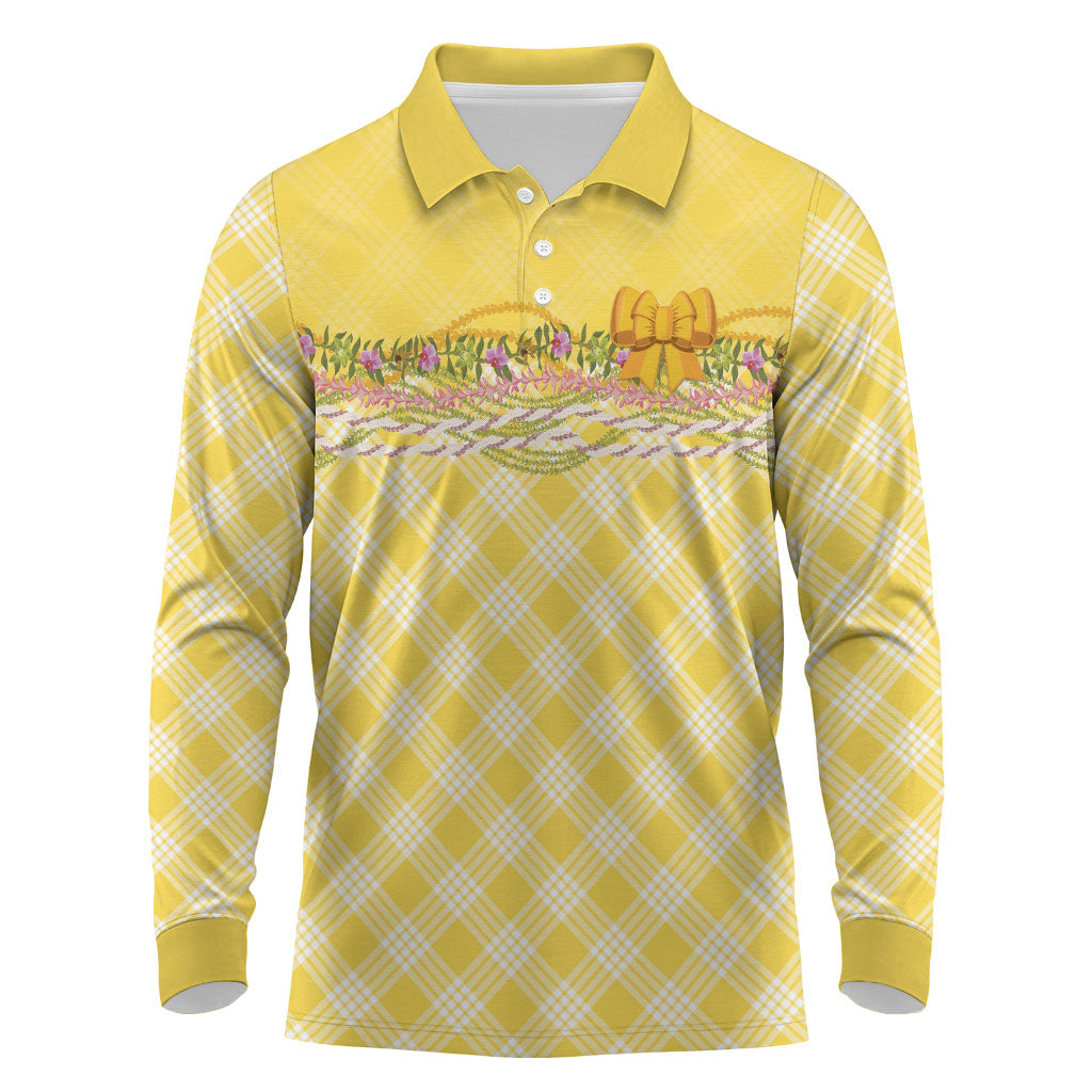 Hawaii Palaka Pikake Lokelani Plumeria Long Sleeve Polo Shirt Melemele Coquette Bow