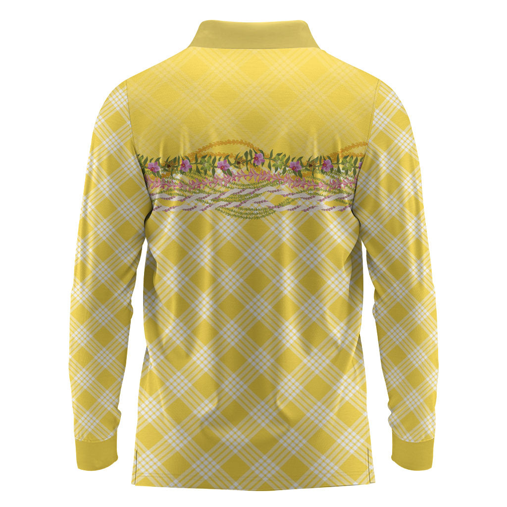 Hawaii Palaka Pikake Lokelani Plumeria Long Sleeve Polo Shirt Melemele Coquette Bow