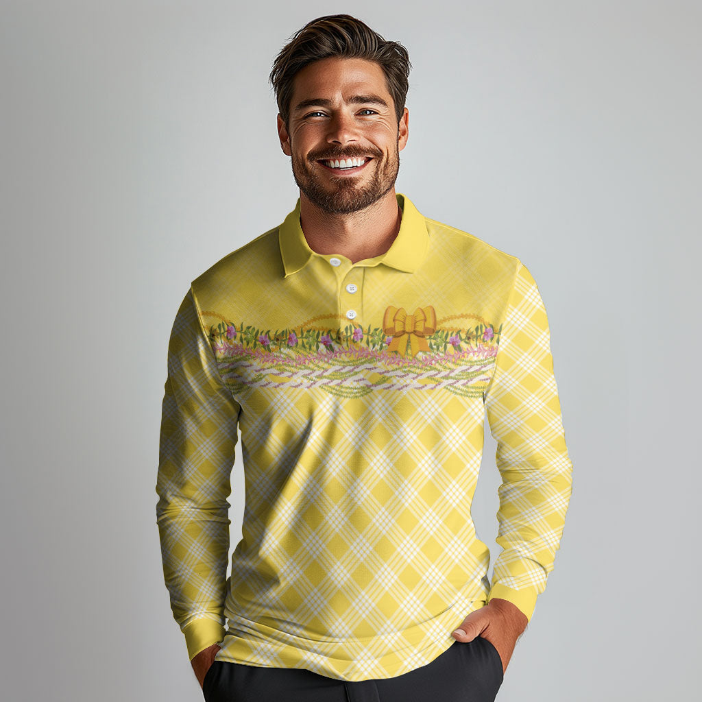 Hawaii Palaka Pikake Lokelani Plumeria Long Sleeve Polo Shirt Melemele Coquette Bow