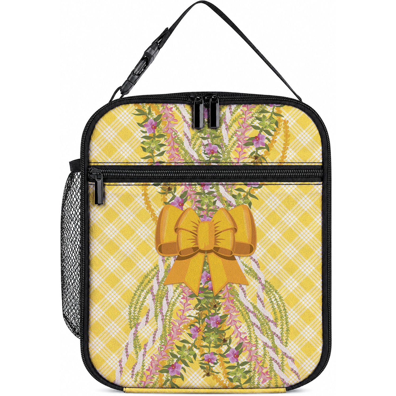 Hawaii Palaka Pikake Lokelani Plumeria Lunch Bag Melemele Coquette Bow LT01 10.2 × 8.3 × 4.3 inch Yellow - Polynesian Pride