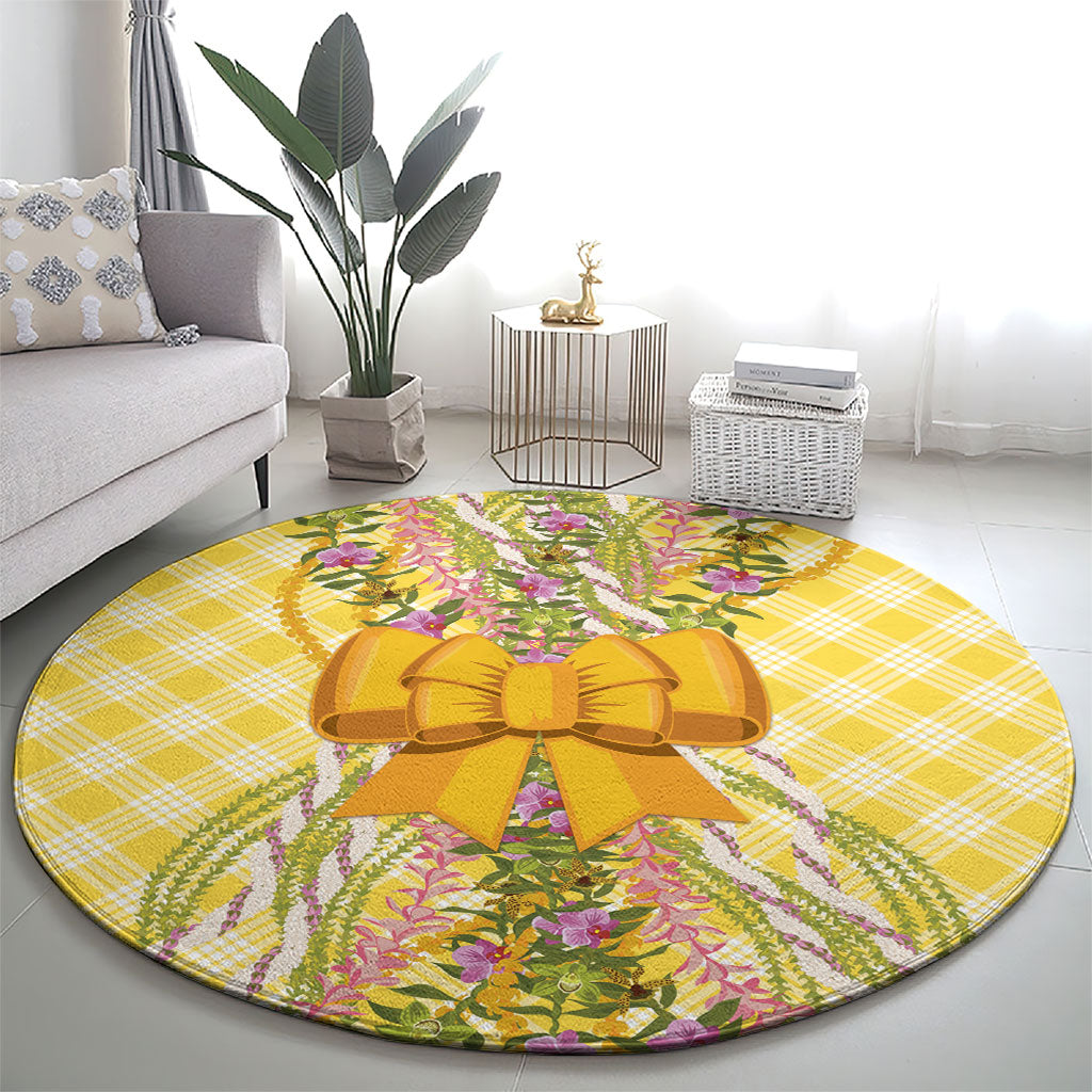 Hawaii Palaka Pikake Lokelani Plumeria Round Carpet Melemele Coquette Bow